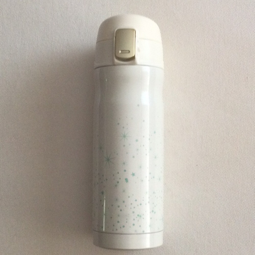 David’s Tea White Stainless Steel Tea Travel Mug with Mint Star Pattern